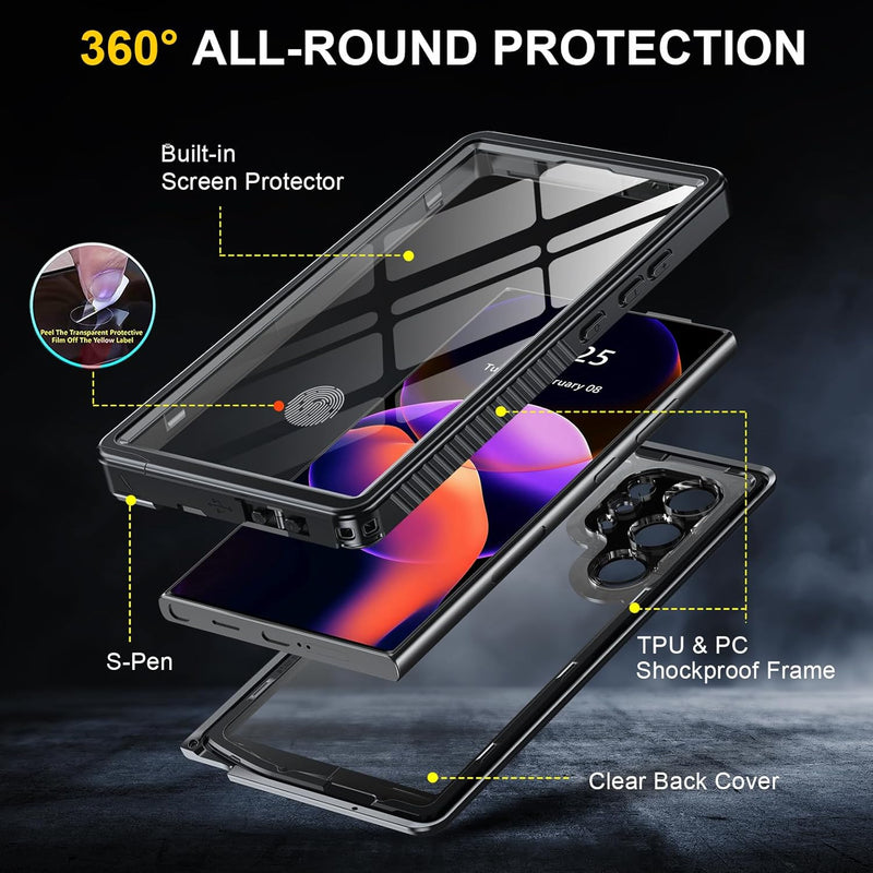 Protector transparente impermeable para Galaxy S24 Ultra en Guatemala, disponible en tiendas mayoristas y talleres de reparación.