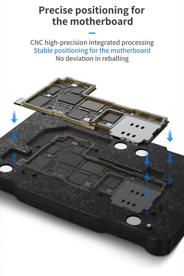 Plataforma 4 en 1 de reballing de marco intermedio QianLi para reparaciones de iPhone en Guatemala.