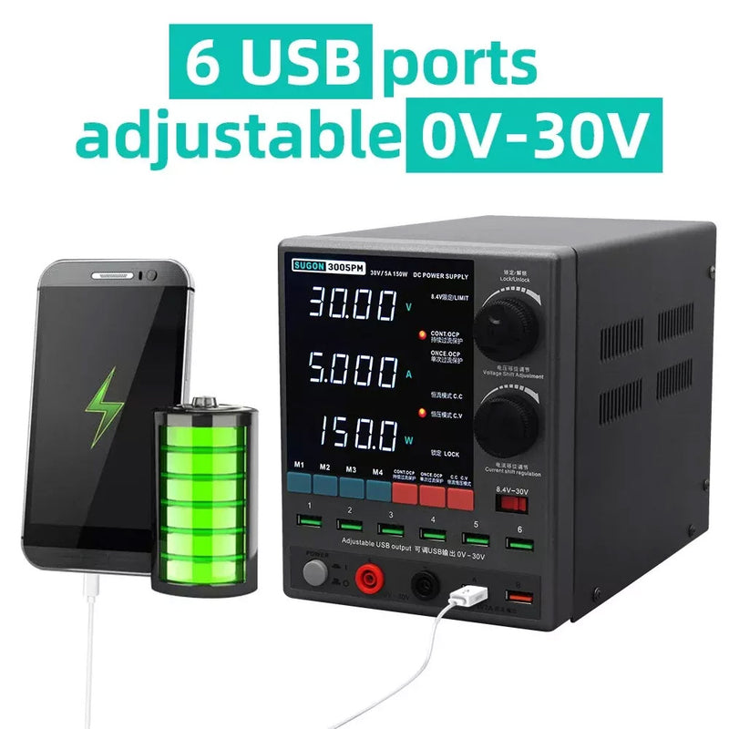 Compra la fuente de poder ajustable SUGON 3005PM 30V / 5A con display LED de 4 dígitos en Guatemala para tus proyectos de alta precisión.