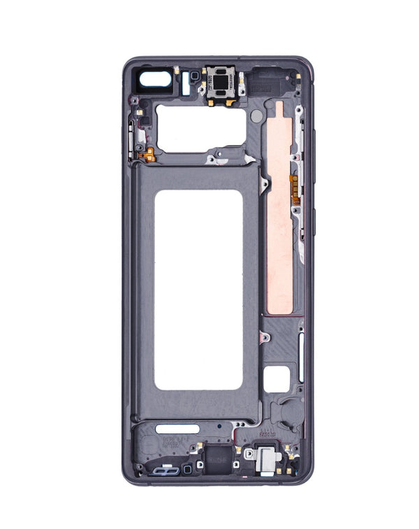 Encuentra el chasis medio en color negro para Samsung Galaxy S10 Plus en Guatemala, ideal para reparaciones y cambios de carcasa.