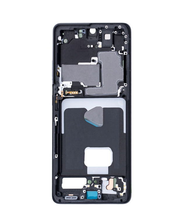Encuentra la carcasa central color negro para Samsung Galaxy S21 Ultra en Guatemala, ideal para reparaciones de celulares en talleres autorizados.