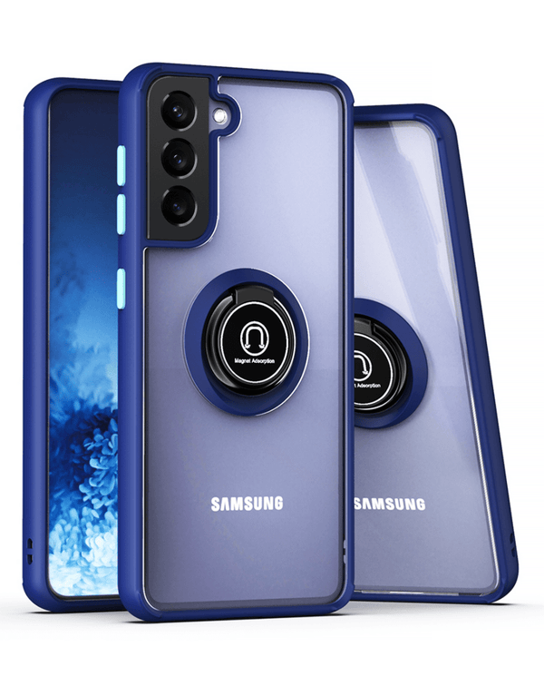 Funda trasera con soporte I-ring Samsung Galaxy S22 Plus Hard PC soft TPU borde colorido - NAVY BLUE