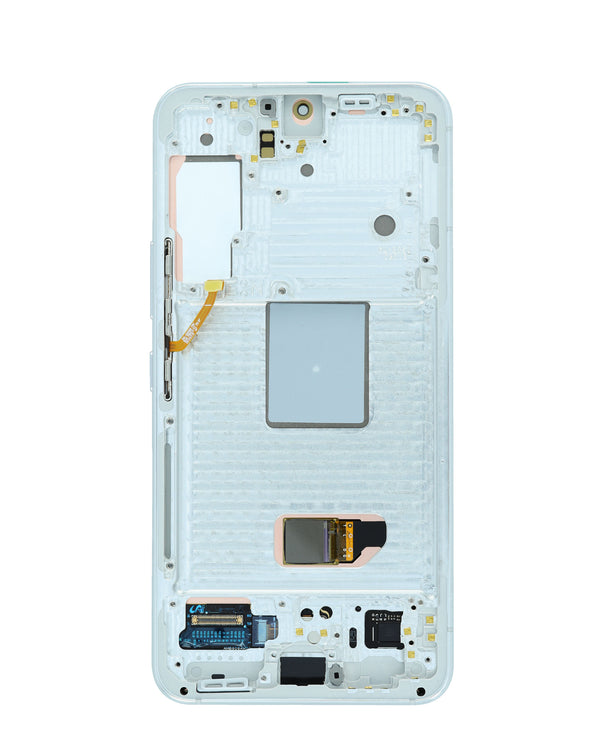 Encuentra la pantalla OLED con marco para Galaxy S22 en Guatemala, ideal para reparaciones en talleres de smartphones.