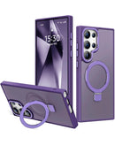 Compra en Guatemala el Case de carga inalámbrica Carbon con soporte de anillo para Galaxy S22 Ultra en color morado, ideal para proteger y cargar tu dispositivo.