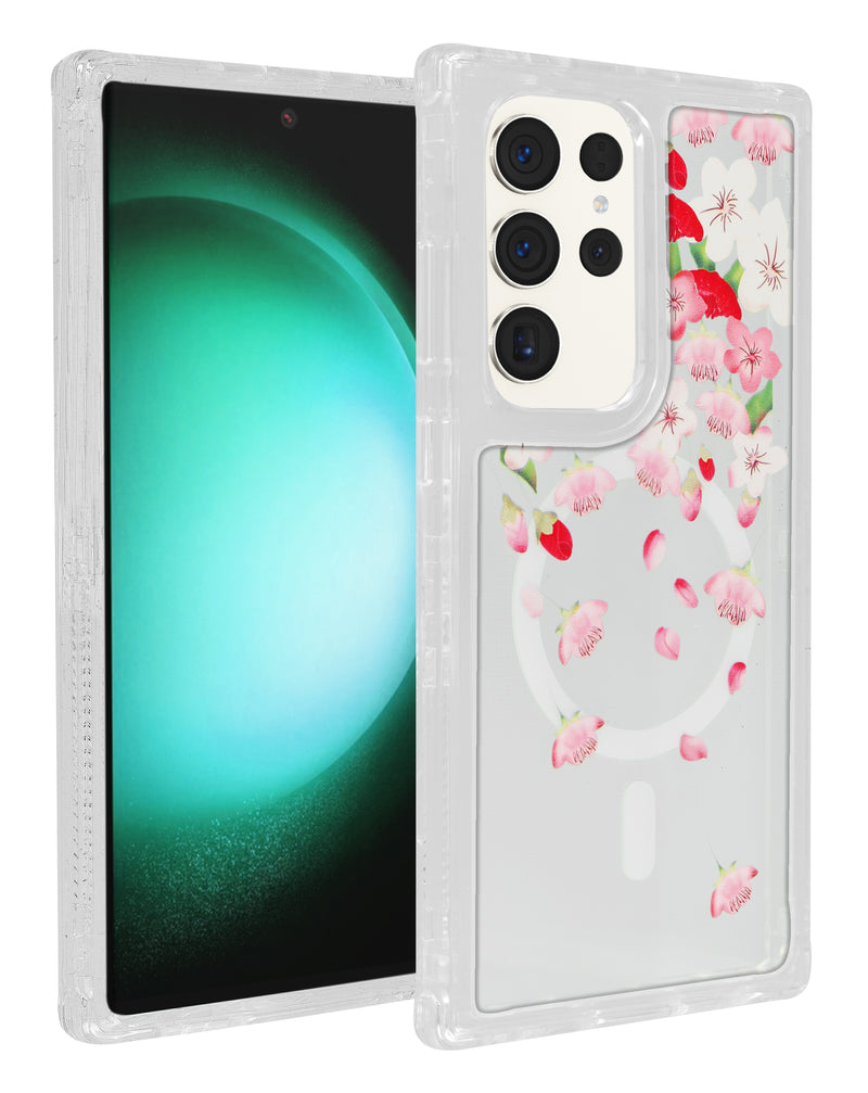 Compra la funda transparente Flower con cargador inalámbrico para Samsung Galaxy S22 Ultra en Guatemala, disponible en Accesorios Samsung y Fundas Samsung.