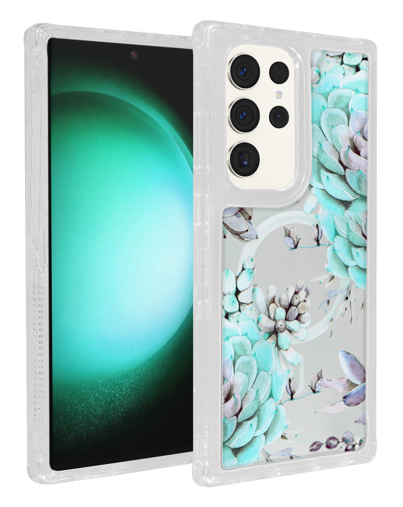 Encuentra la mejor funda transparente con diseño floral y cargador inalámbrico para Samsung Galaxy S22 Ultra en Guatemala.