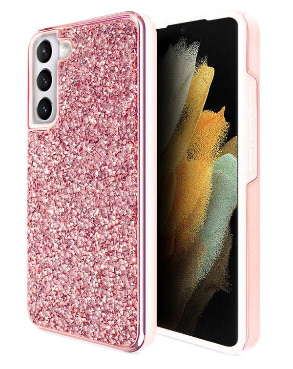 Protege tu Galaxy S23 con estilo con este case rosa de doble capa con cristales de diamante en Guatemala.