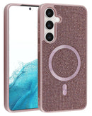 Funda con carga inalámbrica de bling cristal diamante en color ROSE GOLD para Galaxy S23FE en Guatemala.