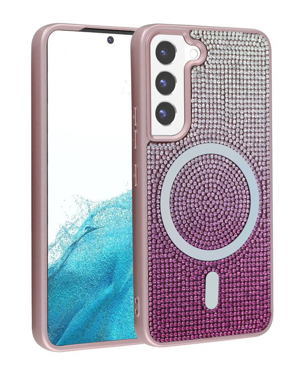 Encuentra la tapa trasera con carga inalámbrica Bling Diamond Crystal en color rosa para tu Samsung Galaxy S23 Plus en Guatemala.
