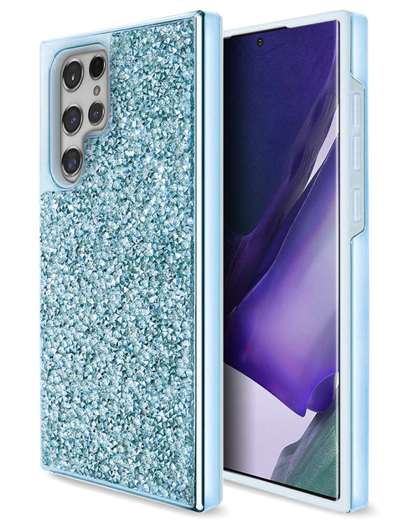 Encuentra la mejor funda protectora de color azul con cristales de diamante para tu Galaxy S23 Ultra en Guatemala.