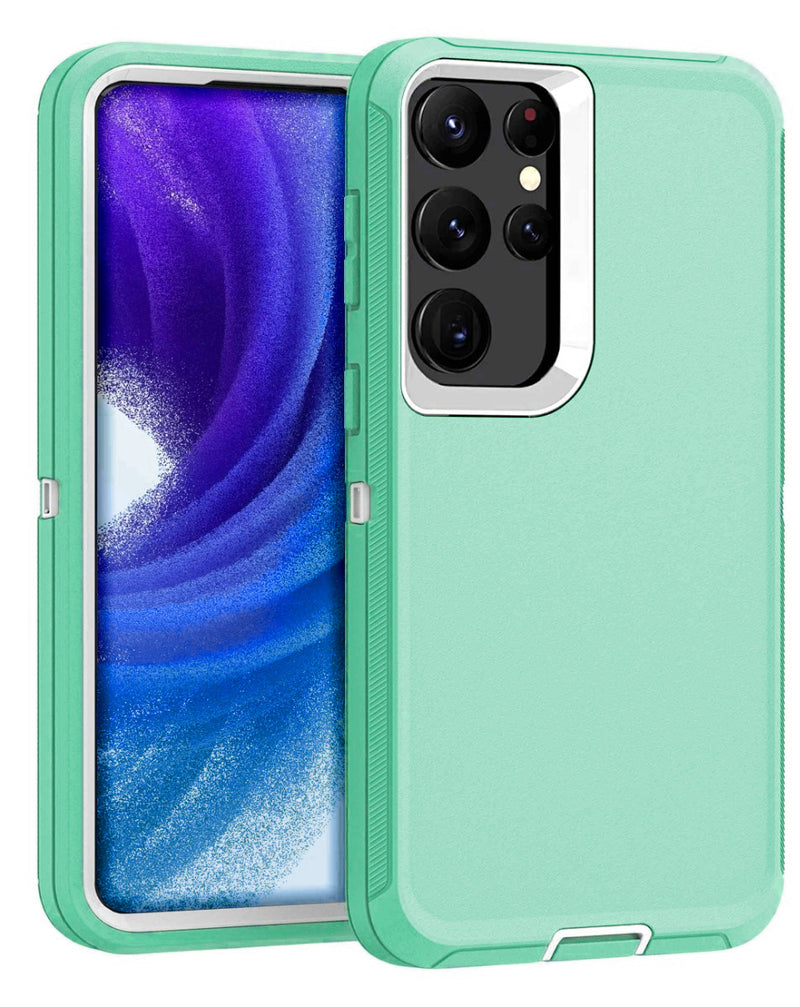 Encuentra la mejor protección para tu Samsung Galaxy S23 Ultra en Guatemala con esta resistente y elegante funda Heavy Duty en color teal claro.