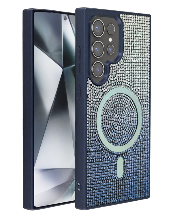 Encuentra la funda Bling Diamond Crystal Azul para Galaxy S23 Ultra con carga inalámbrica en Guatemala, ideal para proteger y cargar tu dispositivo con estilo.
