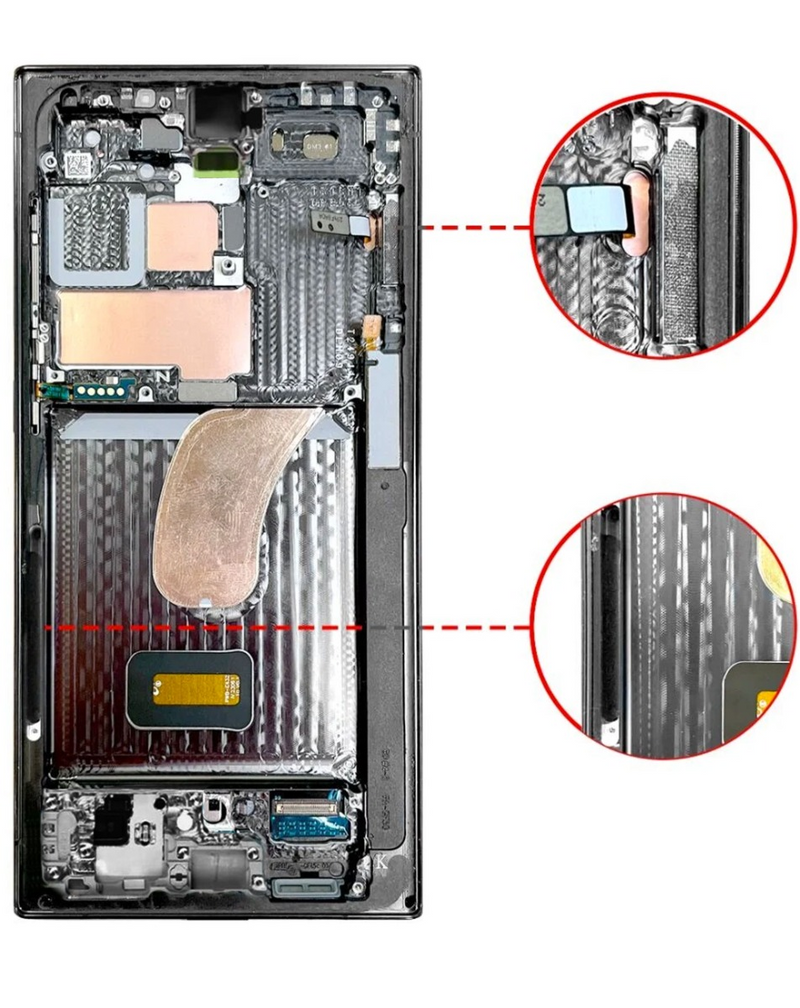 Reparación de pantalla OLED con marco para Samsung Galaxy S23 Ultra S918 en Guatemala.