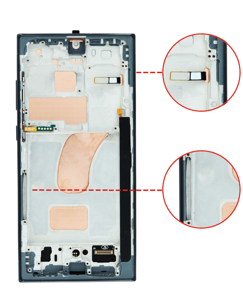 Reparación de pantalla incell con marco para Samsung Galaxy S23 Ultra en Guatemala.