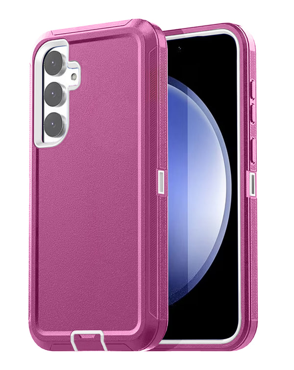 Encuentra la mejor funda heavy duty para Samsung Galaxy S24 FE en Guatemala, en colores rosa claro y blanco, ideal para proteger tu dispositivo contra caídas y golpes.