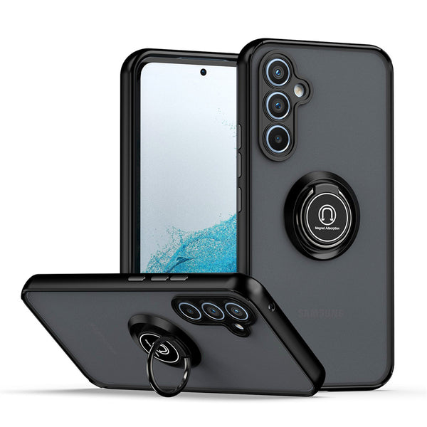 Funda trasera Galaxy S24FE hard PC/soft TPU con borde colorido y con soporte de anillo Negro