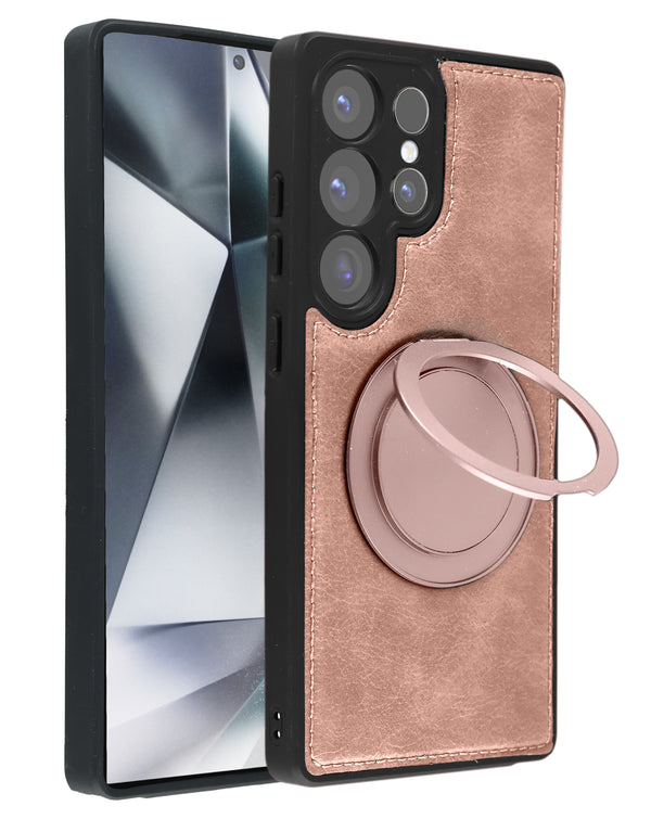 Funda delgada de cuero con carga inalámbrica y soporte para Samsung Galaxy S24 Ultra, ideal para proteger tu dispositivo en Guatemala.