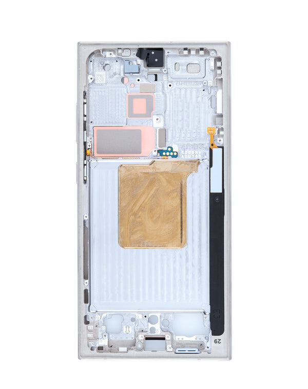 Encuentra la carcasa central Service Pack para Samsung Galaxy S24 Ultra en Guatemala, disponibible en color titanio, gris, violeta y naranja.