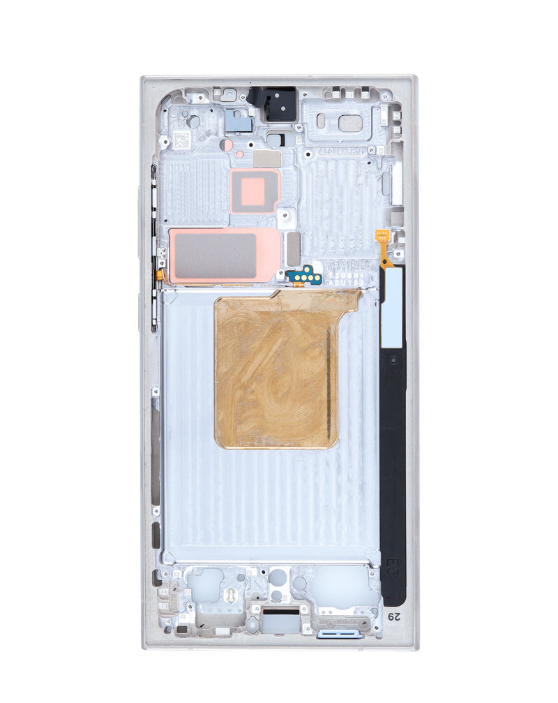 Encuentra la carcasa central Service Pack para Samsung Galaxy S24 Ultra en Guatemala, disponibible en color titanio, gris, violeta y naranja.