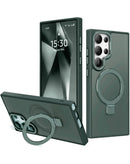 Case de carga inalámbrica con soporte de anillo para Galaxy S24 Ultra en color verde carbono disponible en mayoristas de accesorios para celulares en Guatemala.