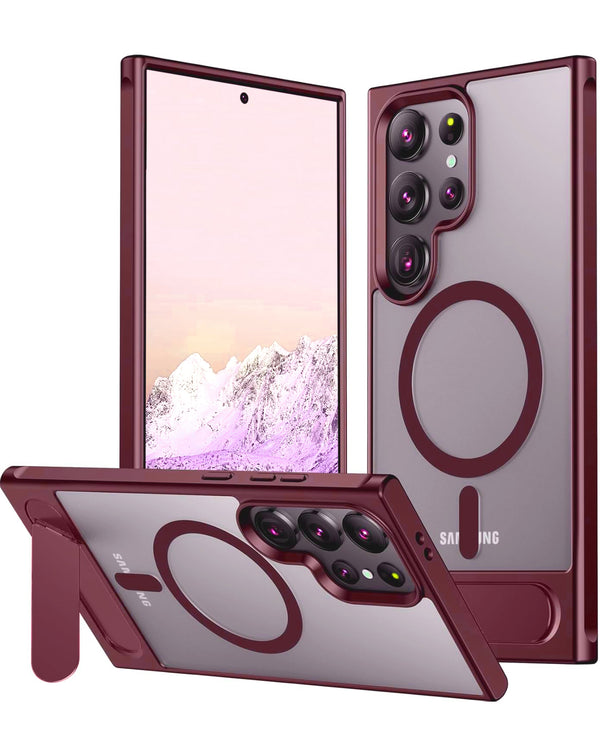 Funda Magsafe con soporte metal para Galaxy S24 Ultra en DARK RED disponible en Guatemala, ¡ideal para proteger tu dispositivo y agregar estilo!