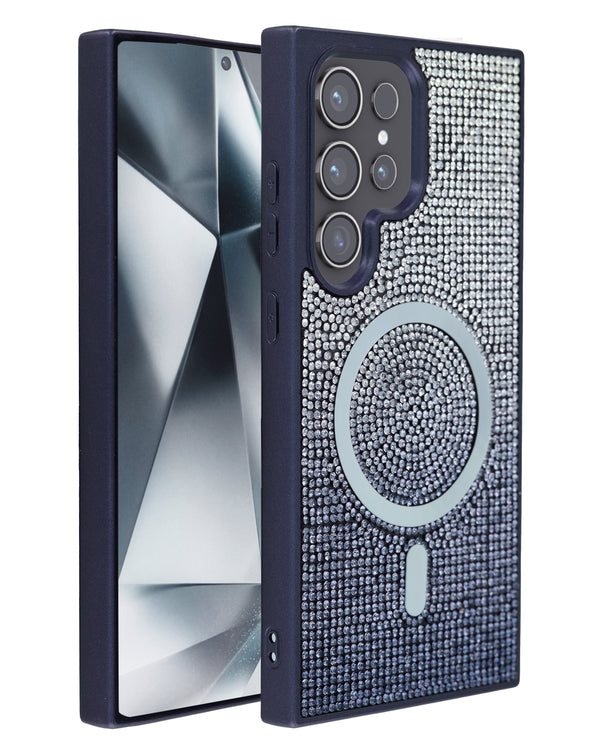 Encuentra la mejor funda de carga inalámbrica con bling diamond crystal en color azul para tu Galaxy S24 Ultra en Guatemala.