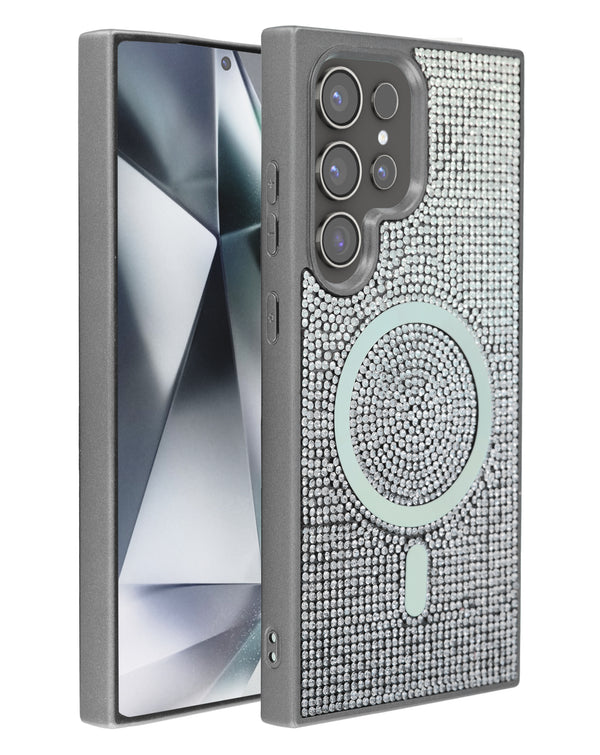 Tapa trasera con carga inalámbrica Bling Diamond Crystal Silver para Galaxy S24 Ultra en Guatemala.