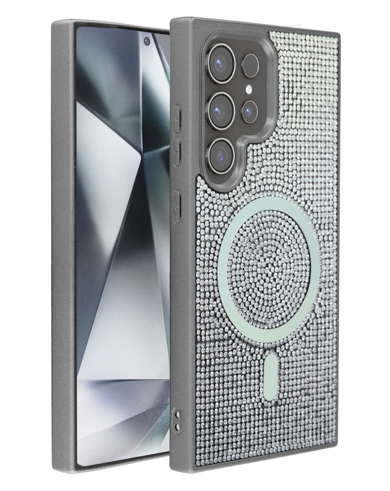 Tapa trasera con carga inalámbrica Bling Diamond Crystal Silver para Galaxy S24 Ultra en Guatemala.