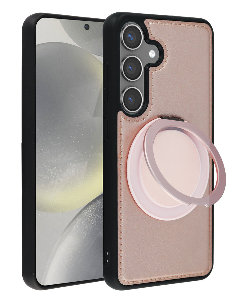 Encuentra la funda de cuero slim con carga inalámbrica y soporte para Galaxy S25 en Guatemala, ideal para proteger y cargar tu dispositivo de forma práctica y elegante.