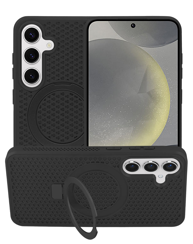 Encuentra en Guatemala el mejor case negro con soporte y disipación de calor para Samsung Galaxy S25 en SlowBack, mayorista de accesorios con envío rápido.