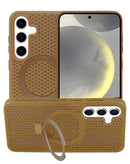 Encuentra en Guatemala el mejor case con disipación de calor y soporte para tu Samsung Galaxy S25 de color marrón.