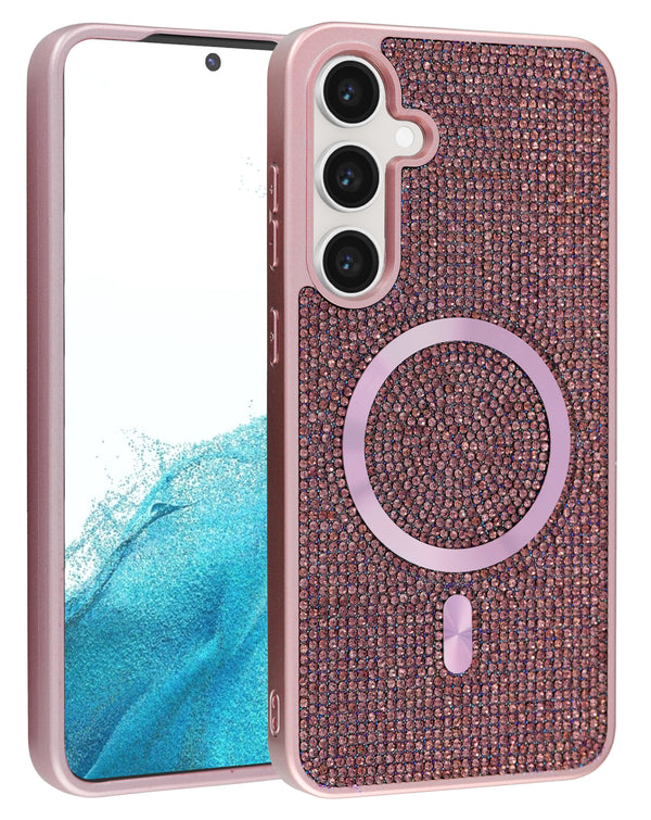 Encuentra la Funda Bling Diamond Crystal con carga inalámbrica para Galaxy S25 en Guatemala, estilos disponibles en PINK.