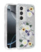 Funda transparente con diseño floral y cargador inalámbrico para Galaxy S24 / S25, disponible en Guatemala para los amantes de los accesorios Samsung.