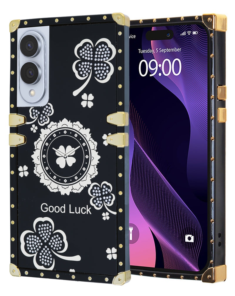 Compra la tapa trasera lujosa y brillante con anillo acrílico espejada cuadrada para Samsung Galaxy S25E en Guatemala.