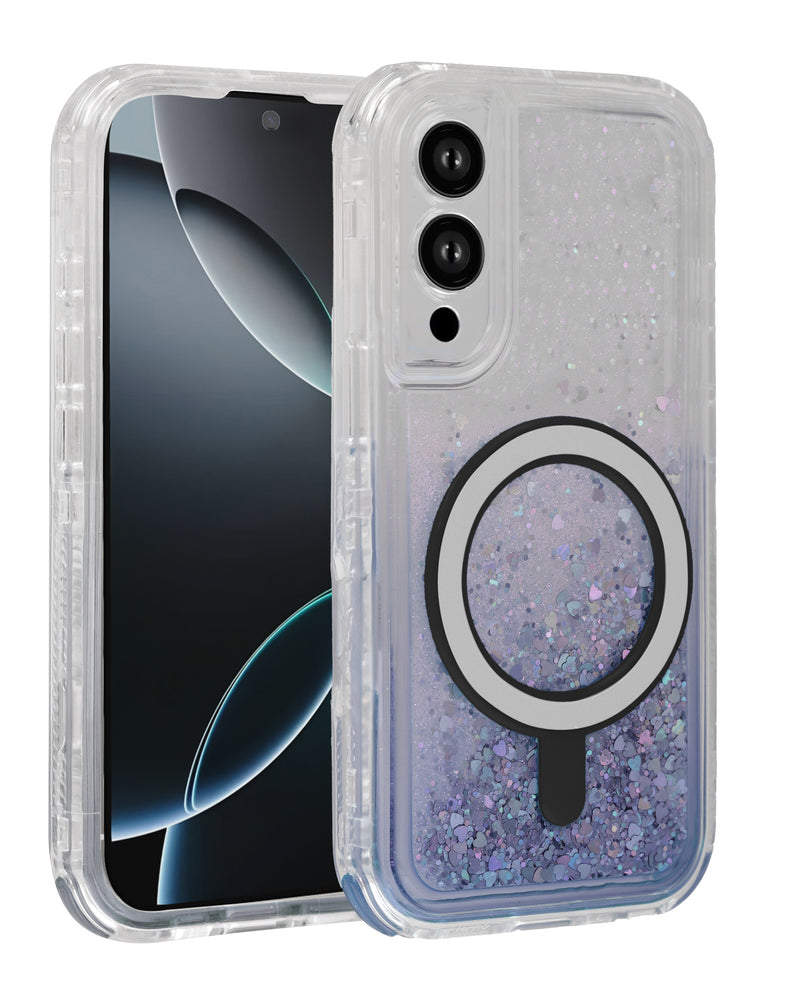 Encuentra la funda bumper con carga inalámbrica glitter líquido color azul para Galaxy S25E en Guatemala.