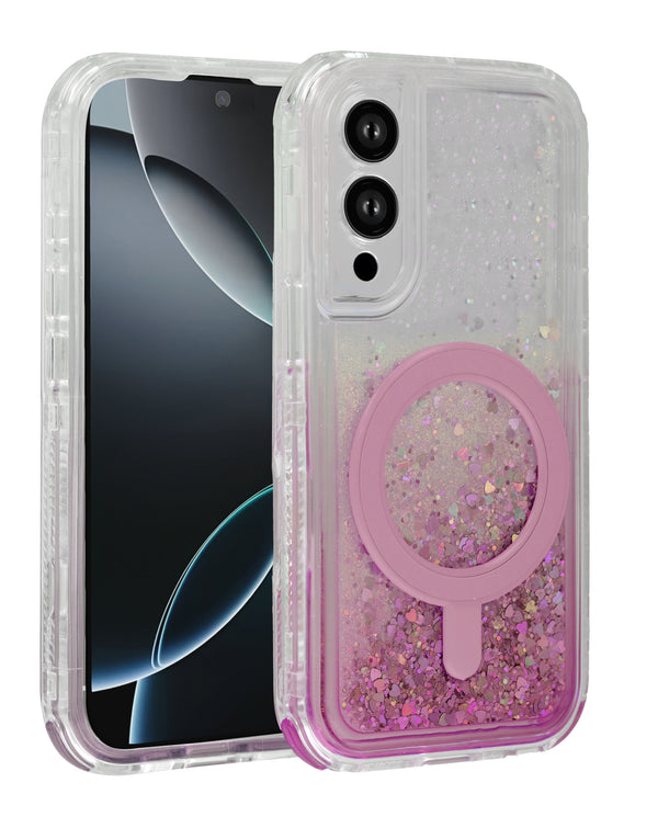 Protege y carga tu Samsung Galaxy S25E con esta funda protectora con carga inalámbrica Glitter Liquid en Guatemala.