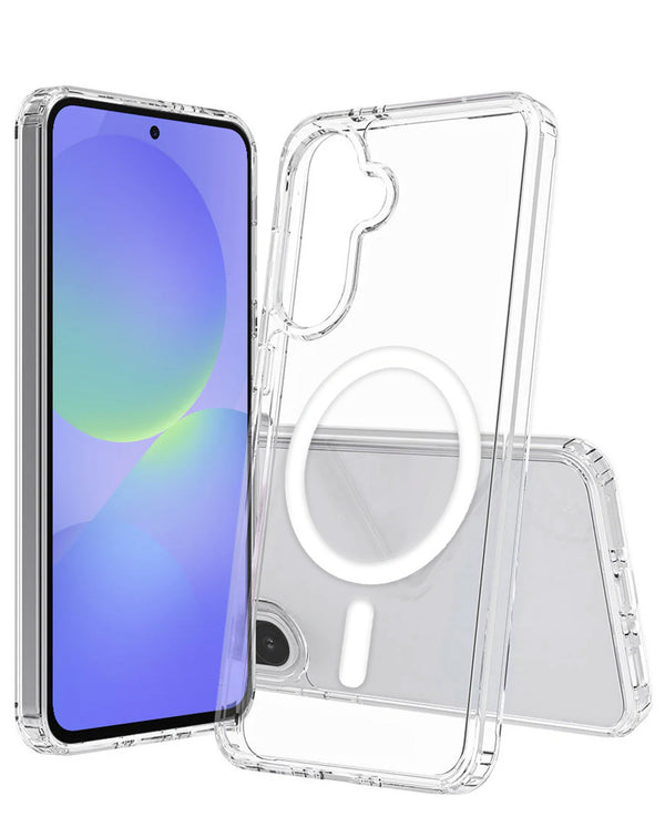 Funda transparente con carga inalámbrica para Galaxy S25 FE en Guatemala, disponible en mayoristas de accesorios telefónicos y reparaciones de Samsung.