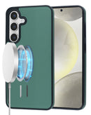 Case de carga inalambrica con diseno de cuero Samsung Galaxy S25FE (DARK GREEN)