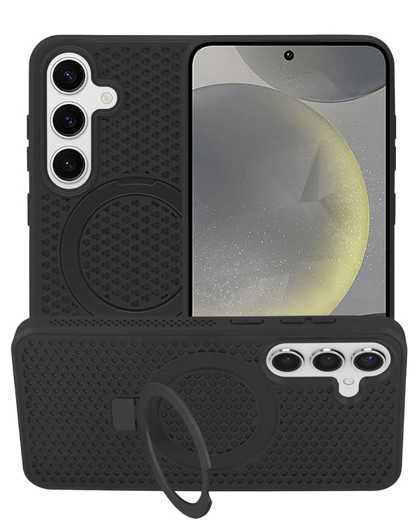 Carcasa con disipación de calor y soporte para Samsung Galaxy S25 Plus en Guatemala, ideal para proteger tu dispositivo y mantenerlo fresco.
