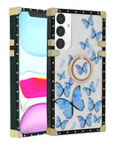 Compra el Butterfly Design Square Case con ring azul para Galaxy S25 Plus en Guatemala, ideal para proteger tu teléfono con estilo.