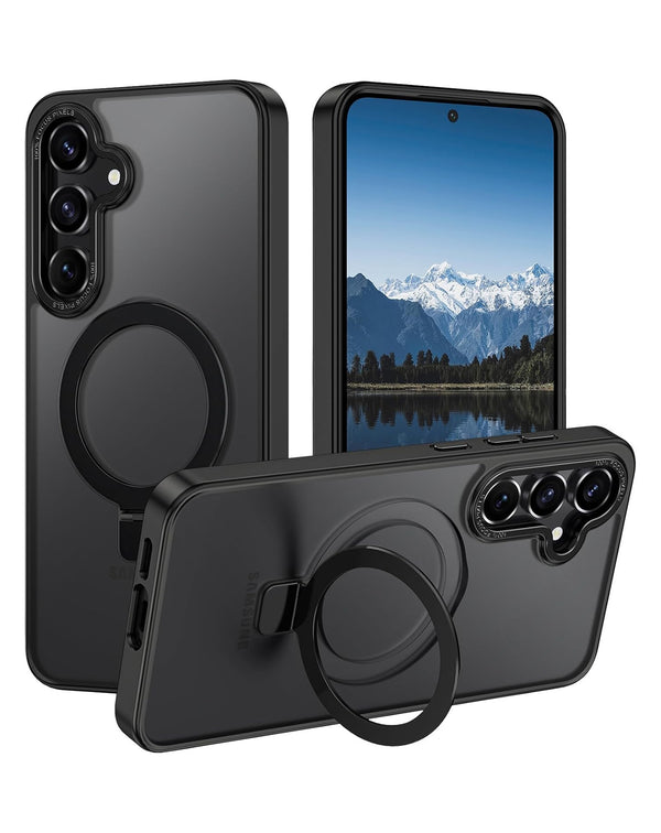 Compra la caja de carga inalámbrica carbon con soporte de anillo en negro para Galaxy S25 Plus en Guatemala.