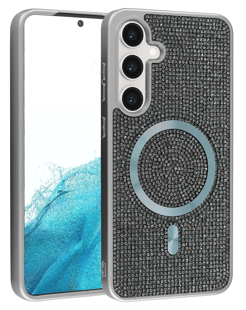 Compra un estuche bling diamond crystal plateado con carga inalámbrica para tu Samsung Galaxy S25 Plus en Guatemala.