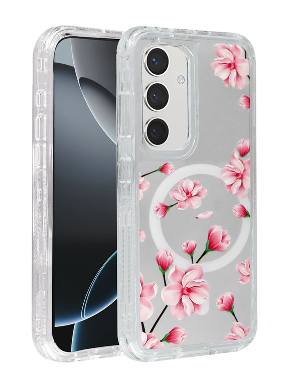 Encuentra la funda transparente con diseño de flores y cargador inalámbrico para Galaxy S25 Plus en Guatemala.
