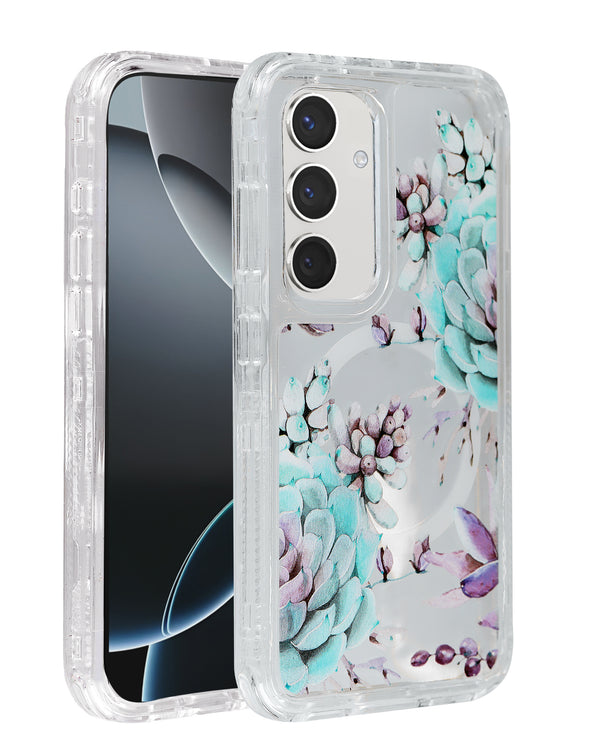 Encuentra la funda transparente Flower con cargador inalámbrico para Galaxy S25 Plus en Guatemala, al mejor precio mayorista, en SlowBack.