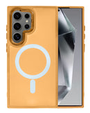 Encuentra la caja de carga magnética inalámbrica para Galaxy S25 Ultra de color naranja en Guatemala.