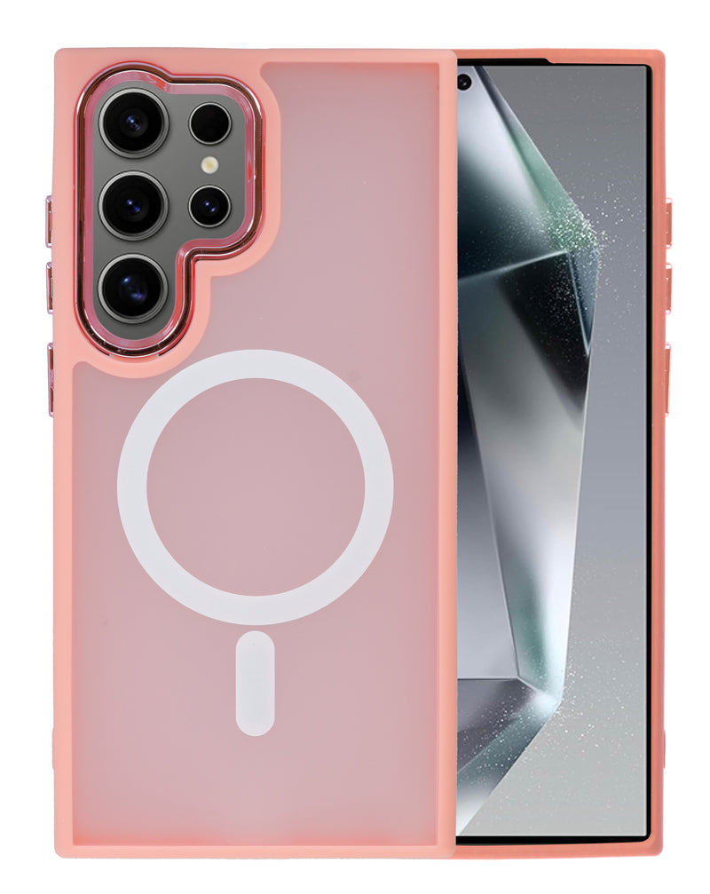 Case nuevo de carga inalámbrica magnética color rosa para Galaxy S25 Ultra en Guatemala, encuentra el mejor precio en mayoristas de accesorios Samsung.