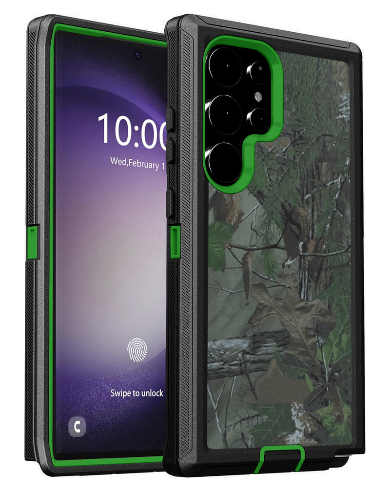 Encuentra la funda heavy duty Samsung Galaxy S25 Ultra en Guatemala para proteger tu dispositivo con estilo camuflaje verde.