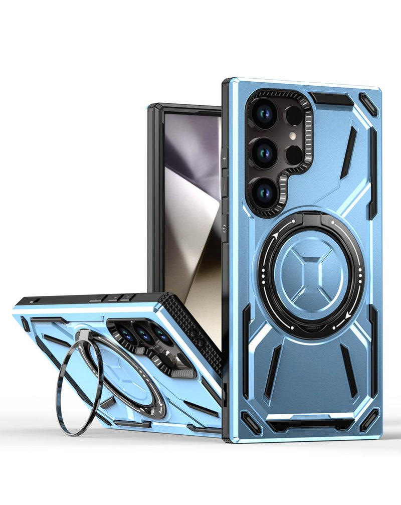 Funda rugged a prueba de golpes con portador de anillo incorporado AZUL Galaxy S25 Ultra