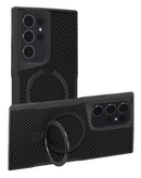 Carcasa de fibra de carbono magnética con soporte para Samsung Galaxy S25 Ultra en Guatemala, ideal para proteger tu dispositivo y encontrar talleres de reparación cercanos. ¡SlowBack tiene todo lo que necesitas!