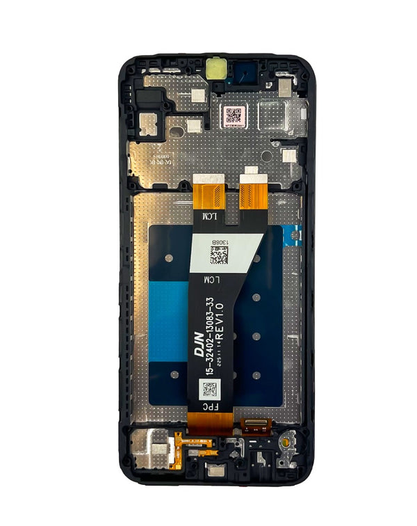 Reparación de pantalla con marco original para Samsung Galaxy A14 5G en Guatemala con conectores pequeños.